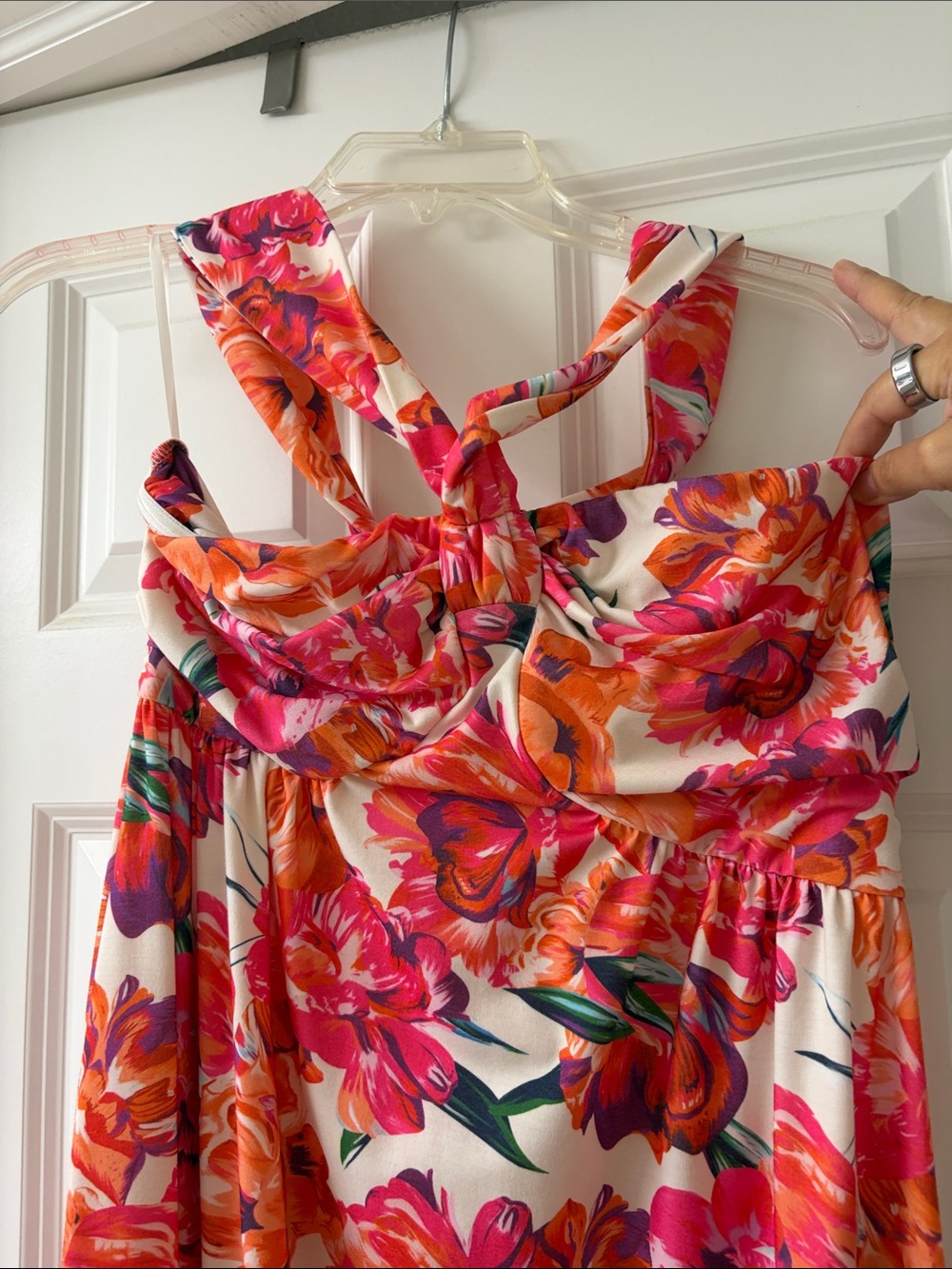 Bright Floral Maxi Sundress with Pink & Orange Bloom Print